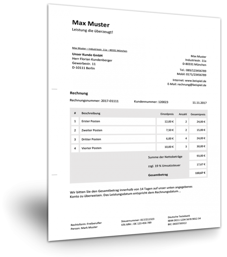 Rechnungsvorlage als Freiberufler Kassenbuch Vorlagen Download von