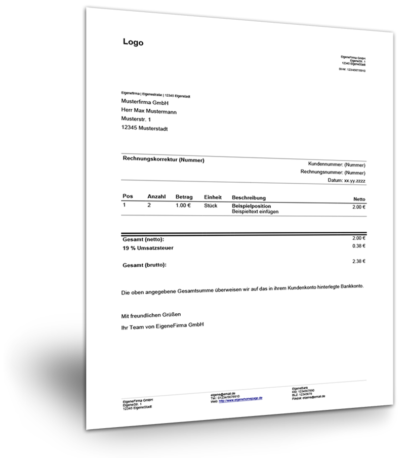 Rechnungskorrektur Muster Kassenbuch Vorlagen Download Von Pdf Und Word Vorlagen